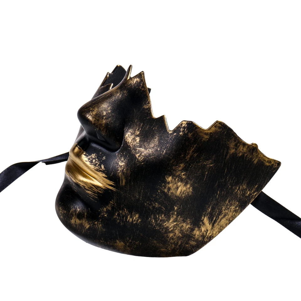 Black Gold Unpainted Lower Half Face Costume Mask for Masquerade - Image 2 of 4