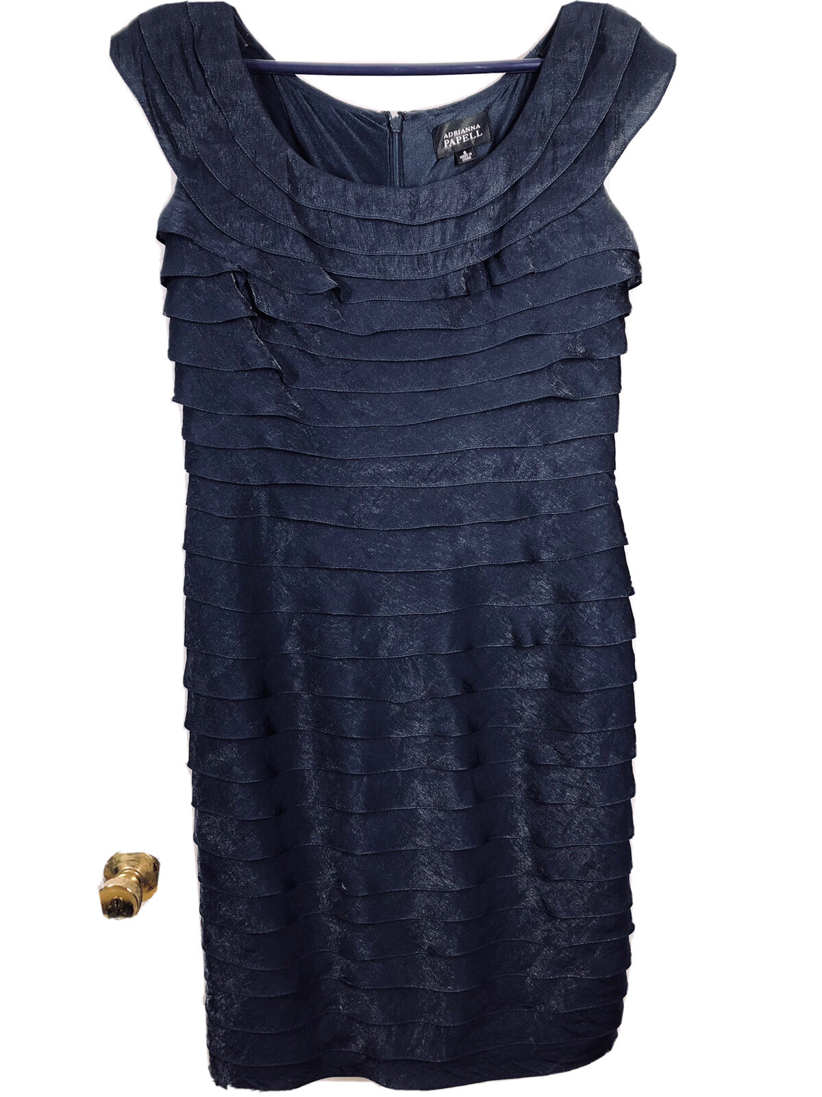 Cocktail Dress Adrianna Papell Size 6 Iridescent Dark Blue Tiered Ruffled Easter-image
