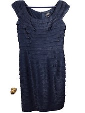 Cocktail Dress Adrianna Papell Size 6 Iridescent Dark Blue Tiered Ruffled Easter