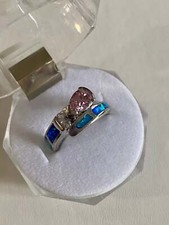 pear shaped, pink CZ, white accent CZ sterling silver ring