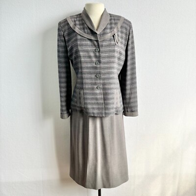 Vintage 1950s Seas-n-rite Gray Wool Blend Midcentury Pencil Skirt Suit M 