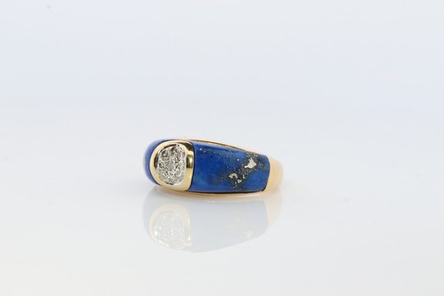 Anillo de diamantes y lapislázuli de 18 k. Banda de diamantes margarita y lapislázuli central. - Imagen 9 de 10