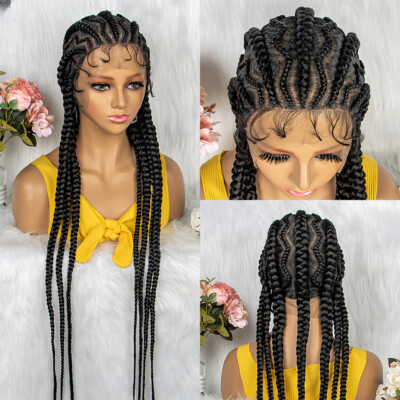 Synthetic Full Lace Frontal Box Braided Wigs Baby African Women Braiding Hair US