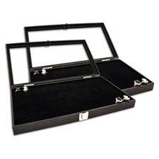 US Seller ~ 2pc Black Wooden Jewelry Display Case Organizer with Glass Top