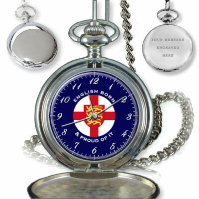 ENGLAND ENGLISH BORN & PROUD OF IT TASCHENUHR GEBURTSTAG BESTES GESCHENK GRAVUR