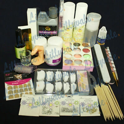 LILLYVALE Professional Nail Acrylic Powder Liquid Primer Tips Practice Tool Full Kit GLUE