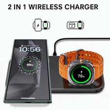 2in1 15W Wireless Charger Dock For Samsung Galaxy Watch Ultra/7/6 S24 S23 Note20