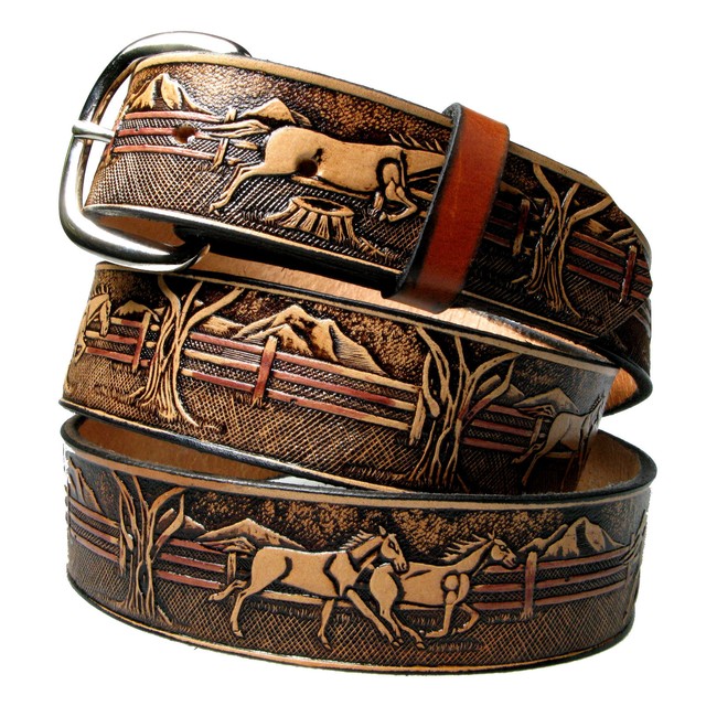 American Horse Belt,1 1/2"wide,Genuine Leather,US Seller.H.tooled Belts