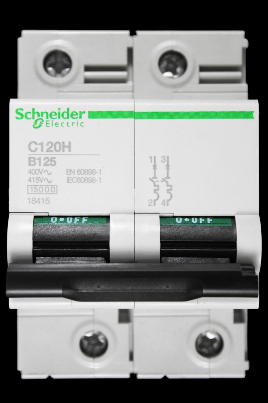 SCHNEIDER 125 AMP CURVE B 15kA DOUBLE POLE MCB CIRCUIT BREAKER C120H 18415