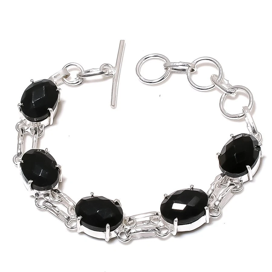 VALENTINO Bracciale gioiello in argento sterling 925 fatto a mano con pietre preziose spinello nero misura 7 8