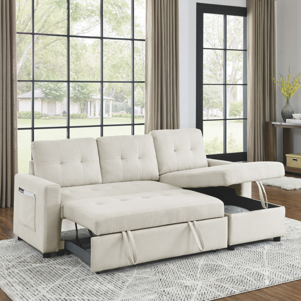 78-Inch Reversible Sleeper Sectional Sofa with Storage Chaise & Organizer Bag  