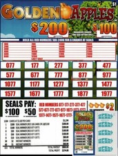 Golden Apples Single Pull Tab game, 5W Ticket...