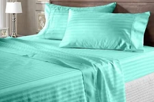 1000 OR 1200 TC EGYPTIAN COTTON ALL BEDDING ITEM AQUA BLUE STRIPE ALL SIZES