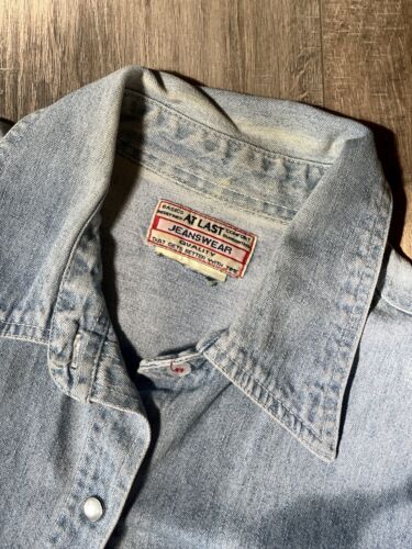 VINTAGE Denim Shirt With Red Stitching & Pearlesc… - image 1
