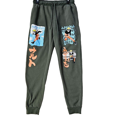 Naruto Shippuden sweatpants SZ M ( 32-34W) green elastic waistband