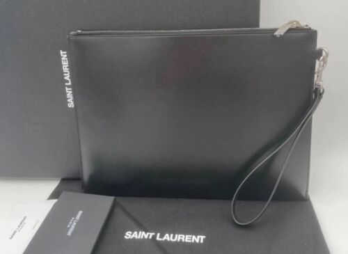 NUOVA POCHETTE POCHETTE SAINT LAURENT GRANDE PELLE NERA CON ZIP DA POLSO! - Foto 4 di 11