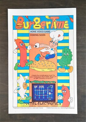 1983 Burger Time Mattel Electronics Video Game Full Page Original Color Ad