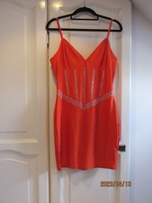 SHEIN SXY ORANGE STRETCH SATIN EMBELLISHED DRESS.  ADJUSTABLE STRAPS. SIZE M/10