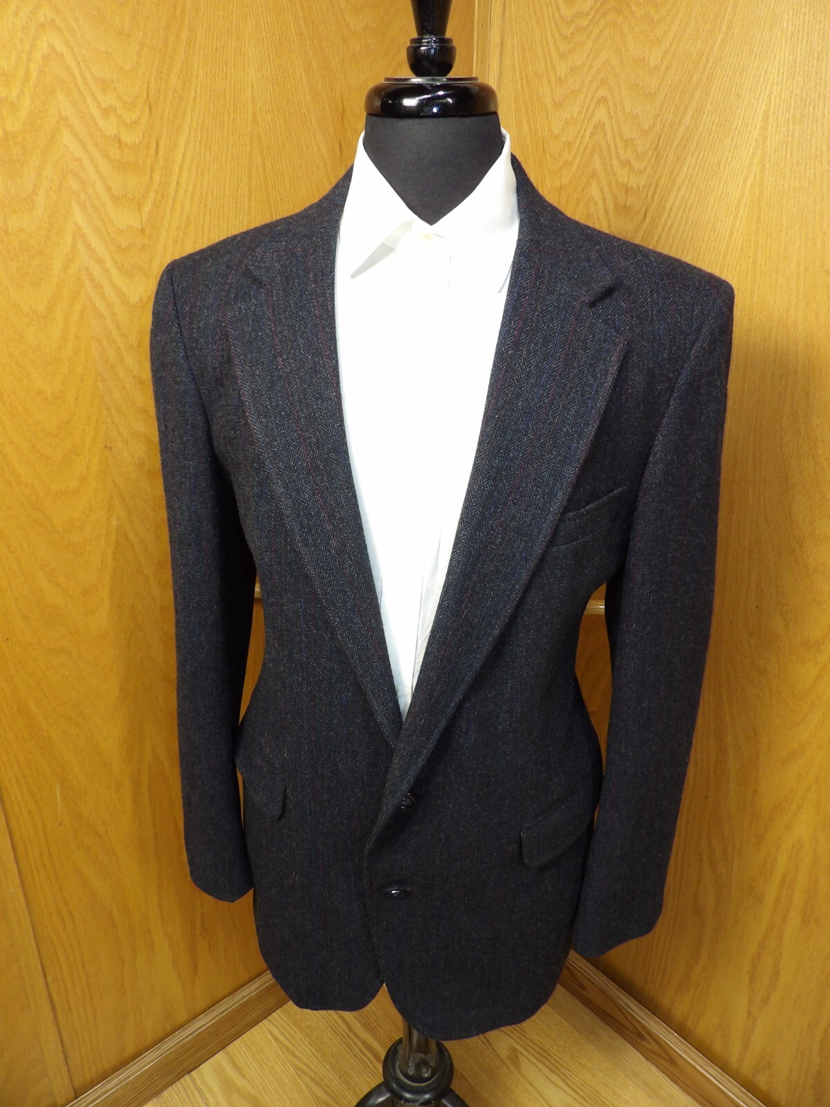 Blazer uomo cappotto sportivo giacca Adams fila 40r blu H.B righe 100% lana S#4