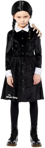 Parrucca Mercoled&igrave; Addams - Set Con Collana, Calze E Cravatta, Per Halloween E Cosplay