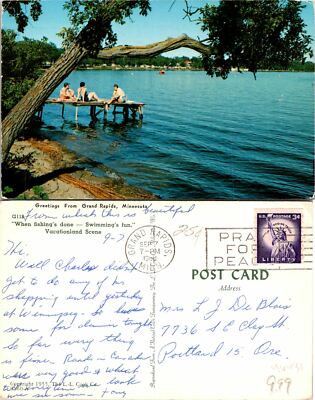 Grand Rapis MN Lake Swimming Postcard Used (46431)