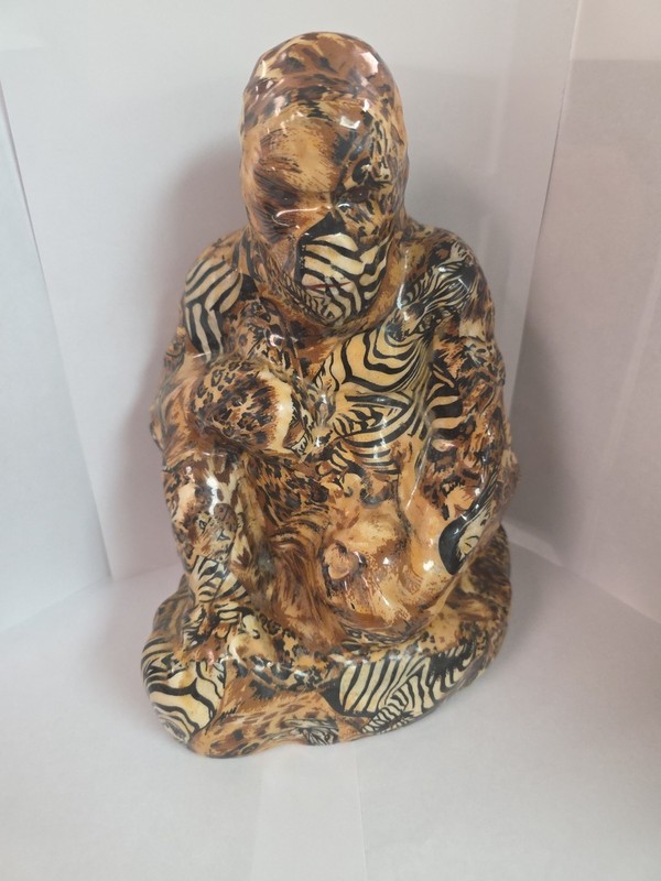 Vintage LA VIE Safari Decoupage Porcelain Gorilla Figure Statue
