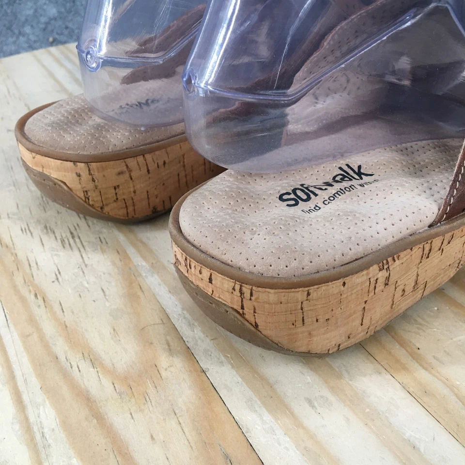 SoftWalk Sandals Womens 10.5W Slide Brown Leather Wedge Slip On Cross Strap - Image 4 of 4