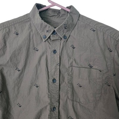 prAna Breathe Mens Small Olive Green Mountain Print Short Sleeve Button Shirt
