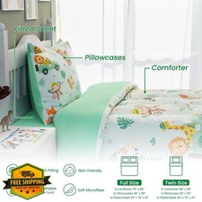 SANDJEST Jungle Animal Comforter Set Full 98x86in 4 Pcs Microfiber Boys Bedding