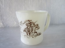 VINTAGE MCM ANCHOR HOCKING FIRE KING LINE MILK GLASS DAVY CROCKETT COFFEE MUG