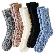 Womens Fuzzy Socks Soft Cozy Fluffy Slipper Socks One Size Black/Grey/Blue