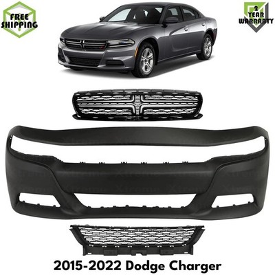 Front Bumper Cover Paintable & Grille Assembly Kit For 2015-2022 Dodge Charger