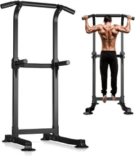 Pull Up Bar Dip Bar Power Tower Workout Dip Station Height Adjustable Free
