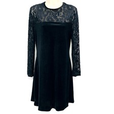 Vtg 90s David Warren DW3 Black Velvet Dress Sz 12 A-Line Burn Out Top WhimsyGoth