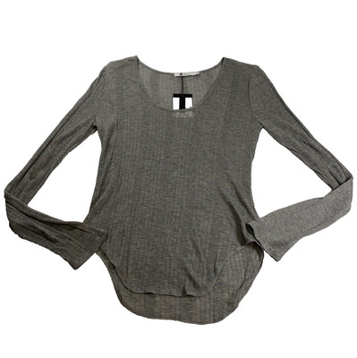 T Alexander Wang Womens Top Sz L Heather Gray Semi Sheer Long Sleeve NWT
