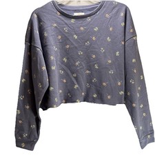 Colsie Cropped Sweatshirt Flowers Blue Lounge NWOT XL