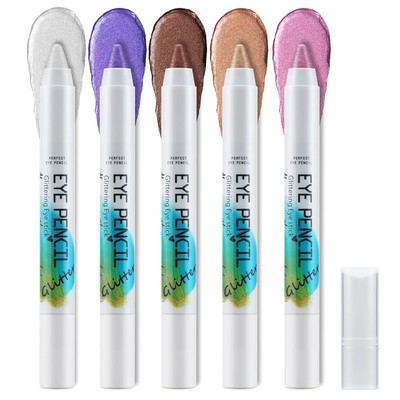 5 Colours Eyeshadow Pen Set, Metallic Shimmer Cream Eyeshadow, Waterproof &
