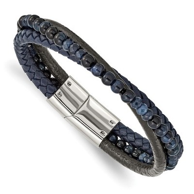 Edelstahl Multi Strang Blau Chalzedon & Tigerauge Perlen 8,25'' Armband