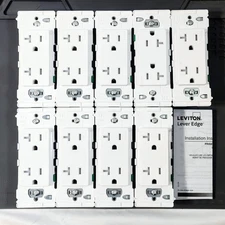 9 x Leviton Decora Lever Edge 20 Amp Outlets - White - (M02-E5825-0MW)