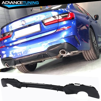 Fits 19-22 BMW 330i M Sport Dual Single Exhaust Rear Lip Diffuser Gloss Black