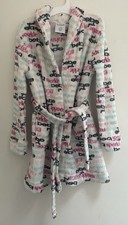 bebe Girls Kids Colorful Words Soft Cozy Plush Fleece Bathrobe White Pink 7/8