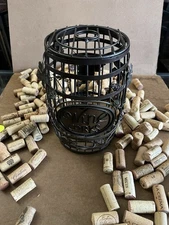 Metal Wine Barrel, Cork Holder, Fliptop Lid With Corks