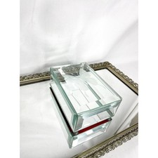 Vintage Mirrored Cut Glass Lidded Jewelry Box with Frosted Butterfly Design