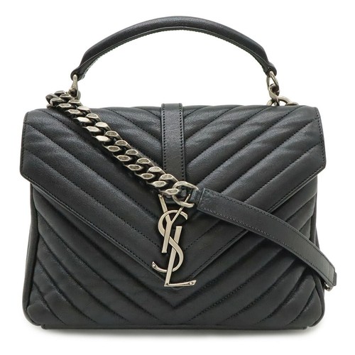 Yves Saint Laurent College Leather 2Way Bag Men Black One Size