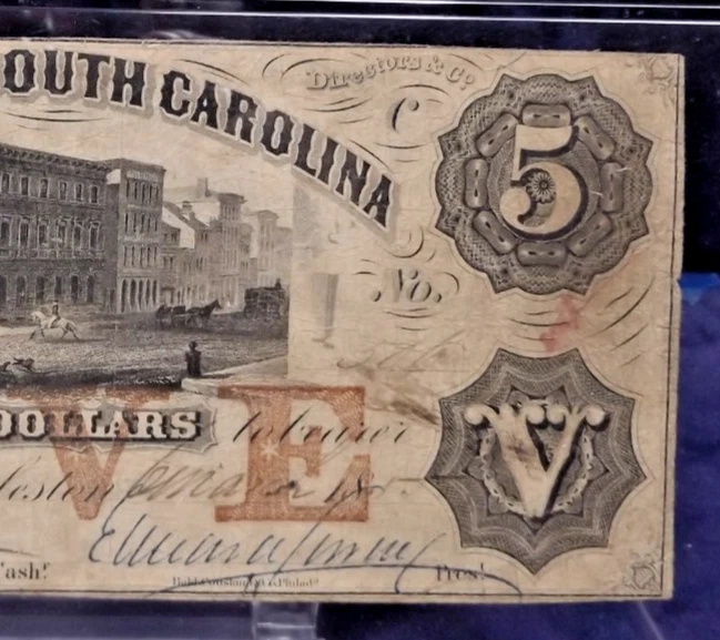 1850-60s $5 Dollars PMG 12 - State Bank South Carolina, Charleston SC40-G22a - Image 3 of 4
