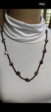 Native American Dark Red Hand Made Seed Bead Necklace W/12 Stones VTG 24 Inches