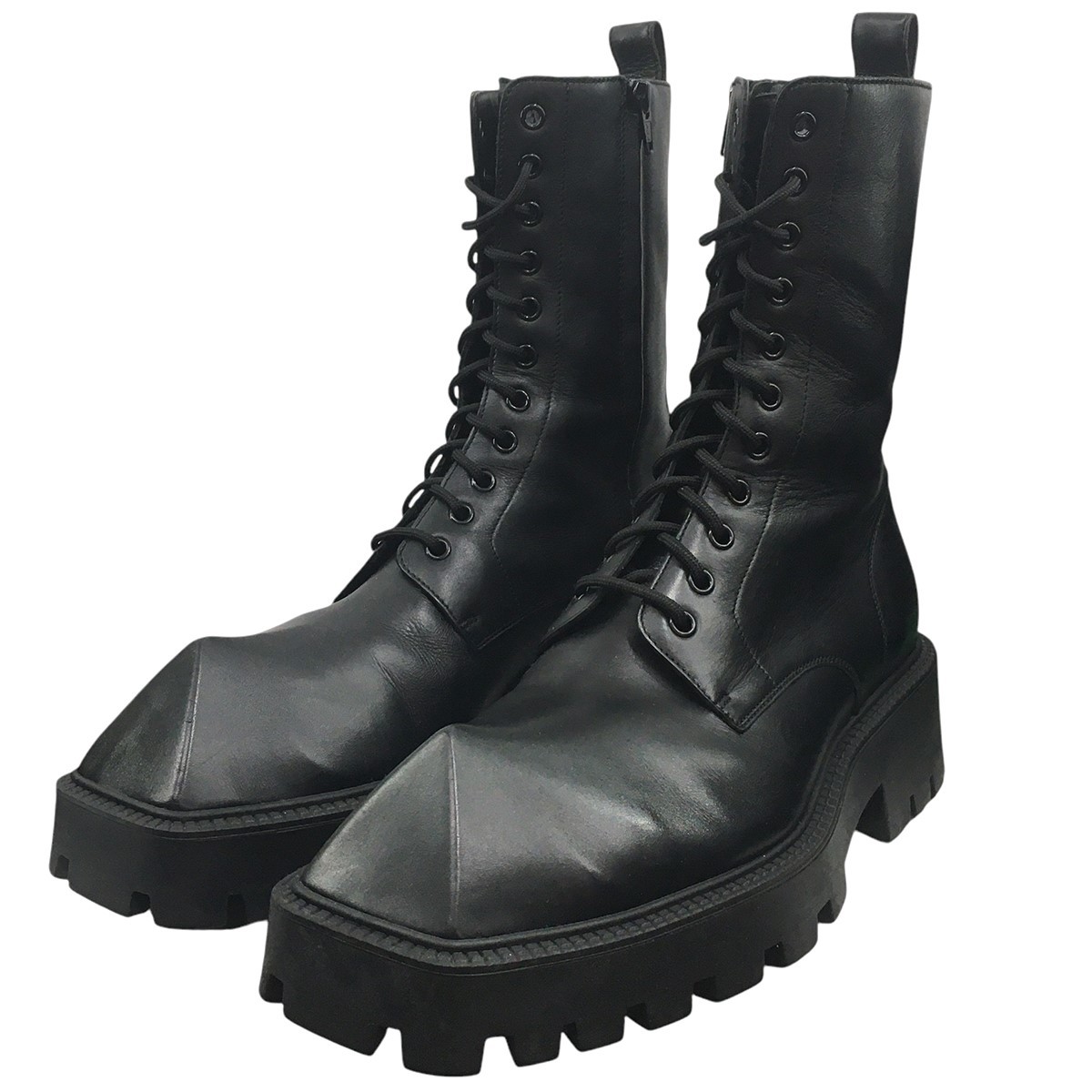 BALENCIAGA Rhino calf leather lace-up side zip boots volume BALENCIAGA Rhino calf leather lace-up side zip boots volume