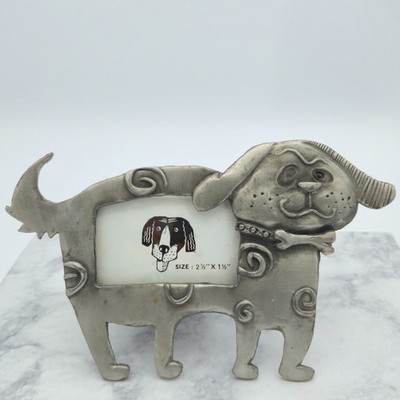 VNTG Dog Picture Frame Ashleigh Manor Folk Frames Pewter Whimsical Folk Art