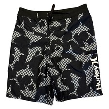 Hurley Black Gray Shark Swim Board Surf Shorts Shorts EUC Size 14 27"