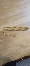 Vintage Gold Tone Gate Link Chain Belt Textured Woven Multi Strand Tassel 44"